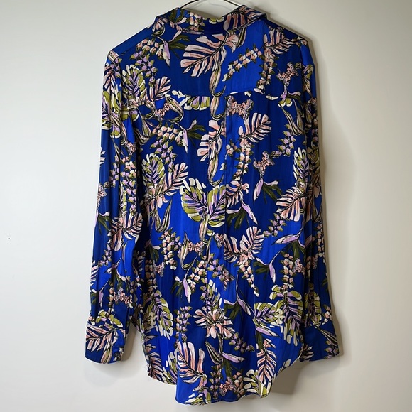 Free People Under the Palms Blue Hawaiian Boho Satin Button Down blouse - Picture 10 of 10